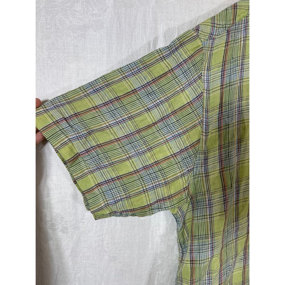 Tommy Bahama Button Up XL Green Plaid 100% Linen Short Sleeve - Picture 3 of 11